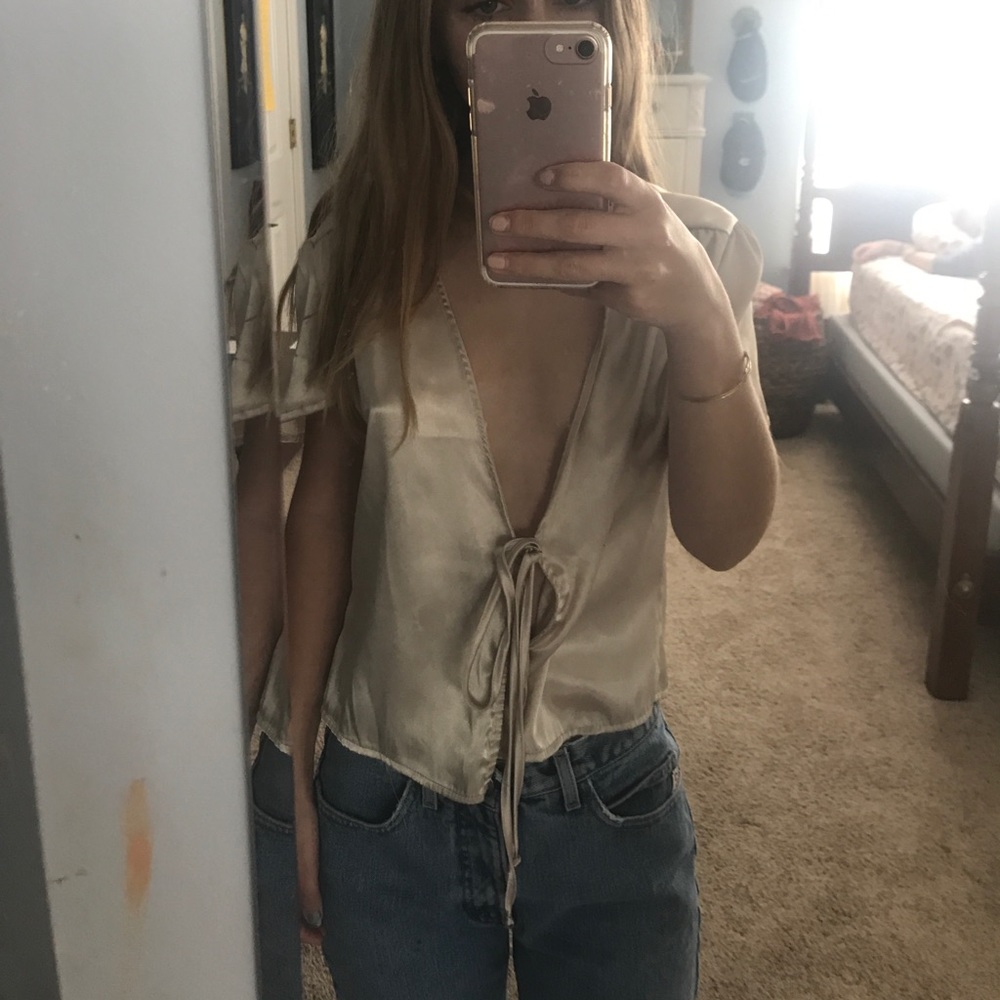 silk tie front top